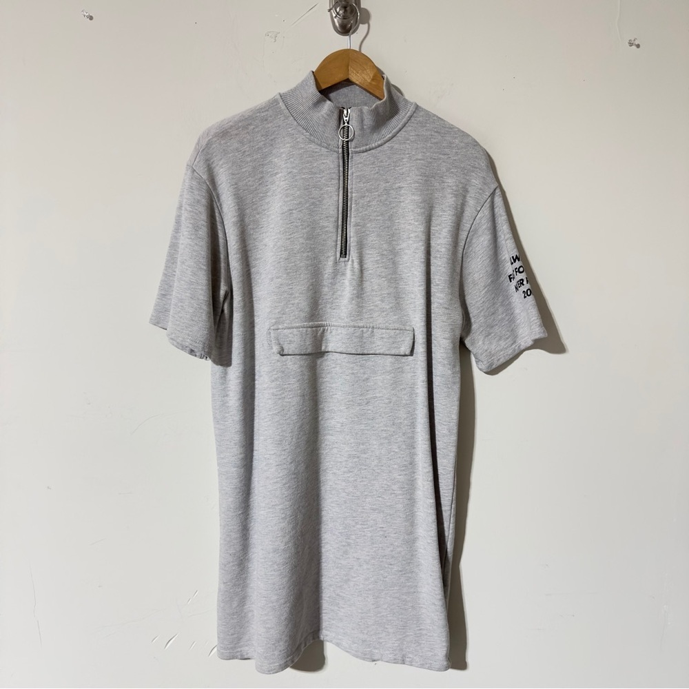 👉Zara Trafaluc Women's Heather Gray Short-Sleeve Quarter-Zip Graphic Pullover, L